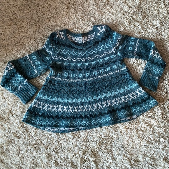 Free People Through the Storm Chunky Knit Blue Fair Isle Sweater, wool blend, L - Picture 3 of 16